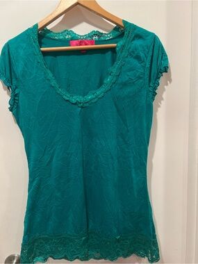 Almost Famous Teal Lace-Trim Scoop Neck Camisole